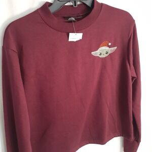 Women's Star‎ Wars Santa Baby Yoda Embroidered Red Sweatshirt Size Small